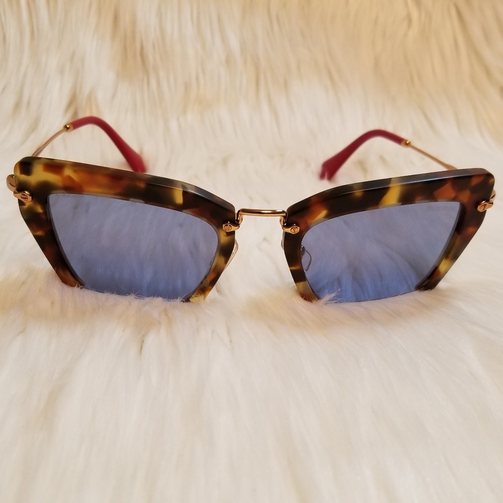 Miu Miu Sunglasses Cat Eye Tortoise Fr. Blue Lens - Picture 2 of 8